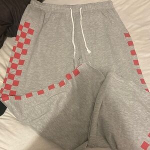 Grayson Threads Gray Sweatpants with Red Checker Trim